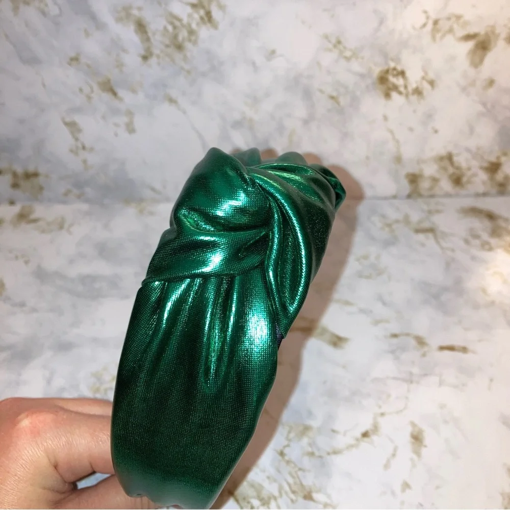 Emerald Green Metallic Top Knot Knotted Boho Formal Christmas Cocktail Headband